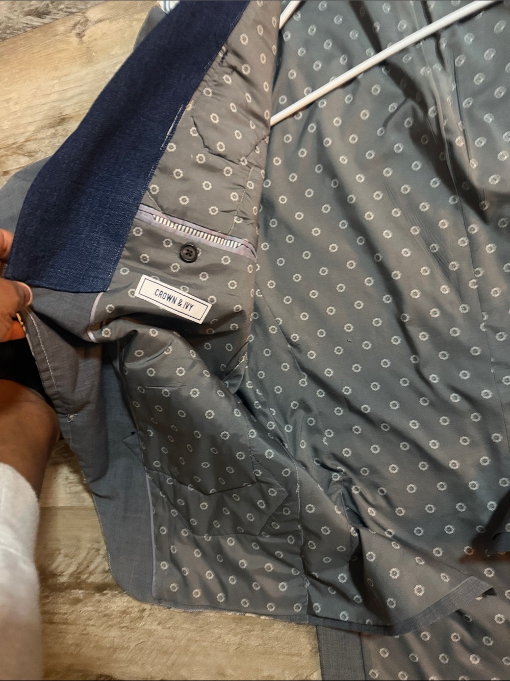 Crown & Ivy Gray Blazer with Blue Paisley and Denim Patchwork - Men’s Blazer - Picture 8 of 11